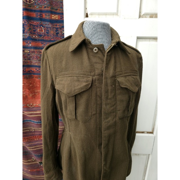Vintage WW2 Canadian Cadet Wool Battledress Blouse Jacket Green OD 1940s M Army - Picture 2 of 16